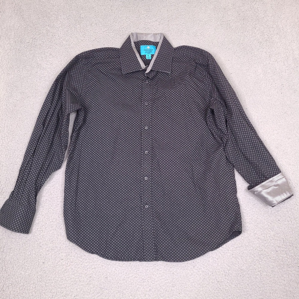 Christian Aujard Paris Shirt Men's XL Black Flip Cuff Geometric Button‎ Front